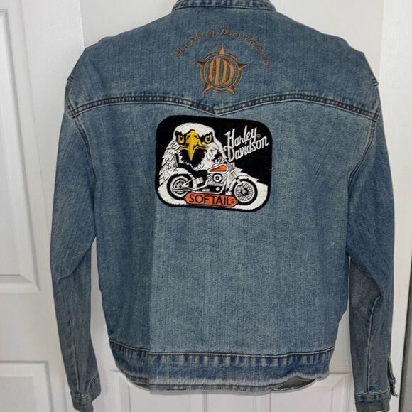 Vintage 1980s Harley Davidson Denim Jean Jacket XL Softail patches trucker embrd - Picture 4 of 11